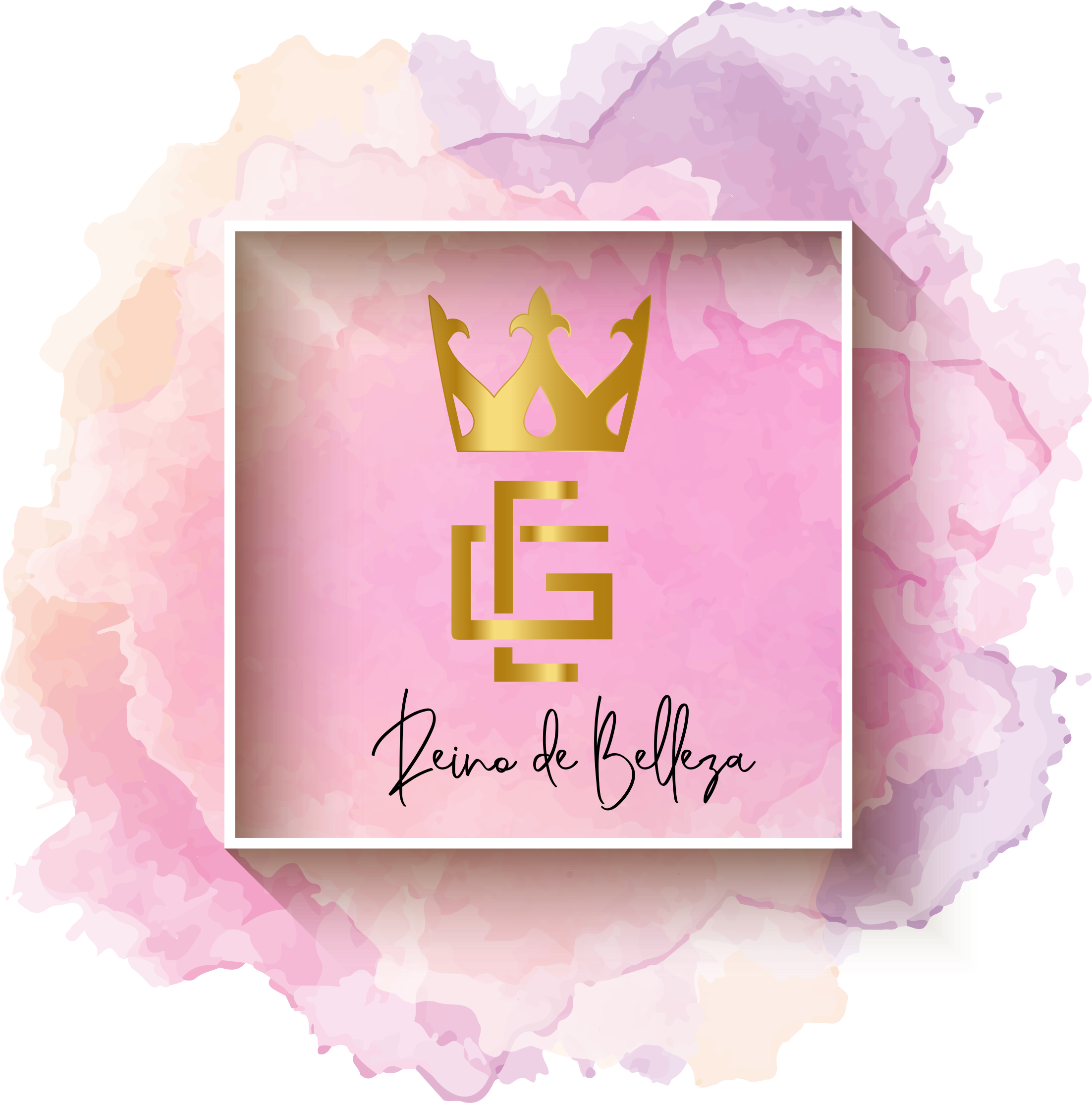 Logo de CG Reino de Belleza sobre acuarela rosada